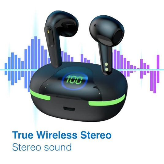Laser TWS Earbuds with LED Display: True Wireless & Tap Controls Black