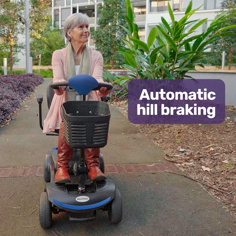 Load image into Gallery viewer, Equipmed Freeroam+ Mid-Sized Foldable Electric Lithium Mobility Scooter Blue
