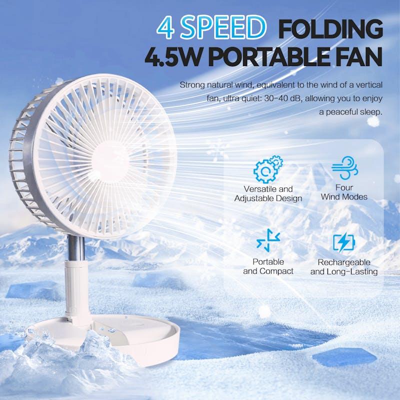 Load image into Gallery viewer, Living Today Folding Telescopic 4.5W Portable Height/Tilt Adjustable Rechargeable Cordless Fan 1Unit
