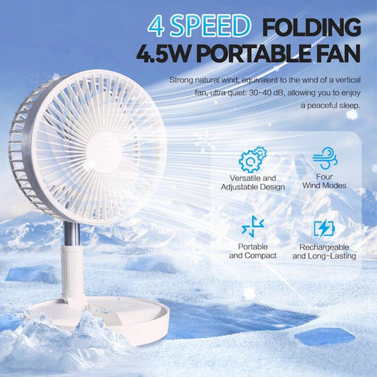 Living Today Folding Telescopic 4.5W Portable Height/Tilt Adjustable Rechargeable Cordless Fan 1Unit