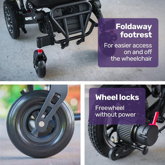 Equipmed Electric Folding Wheelchair Longrange Aluminium Frame Black