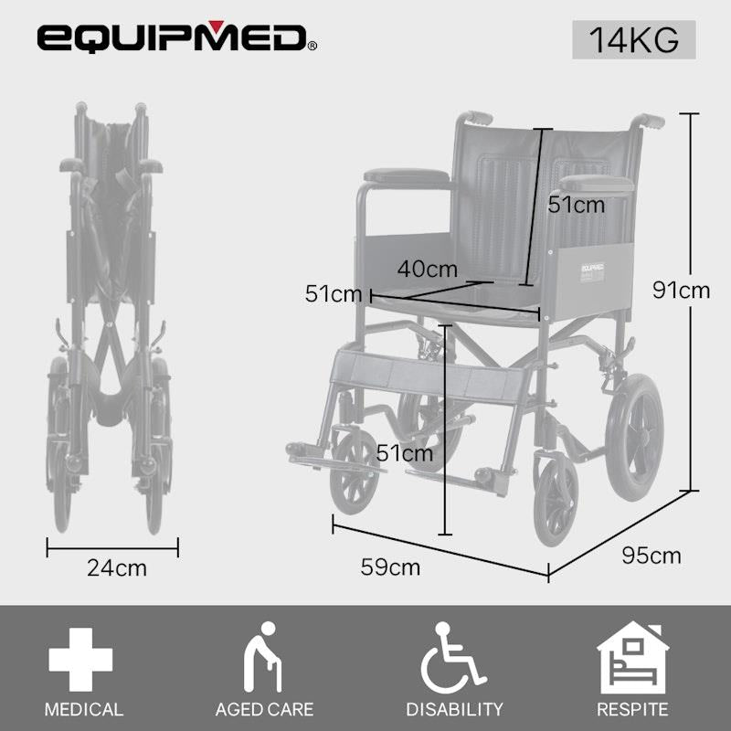 Load image into Gallery viewer, Equipmed Folding Transit Manual Wheelchair For S-XL Black
