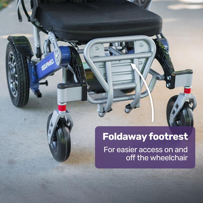 Load image into Gallery viewer, Equipmed Power Electric Wheelchair, Long Range, Airline Approved, Folding, Aluminium Frame, Lithium Battery Blue
