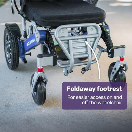Equipmed Power Electric Wheelchair, Long Range, Airline Approved, Folding, Aluminium Frame, Lithium Battery Blue