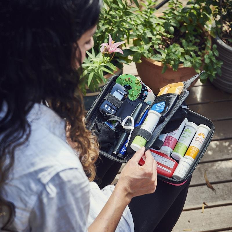 Load image into Gallery viewer, Glucology Red Plus Case + 3 Tubes of Fast Acting Glucochews + 3 Sharps Bins + 1 x 20 Pack Alcohol Free Wipes Bundle
