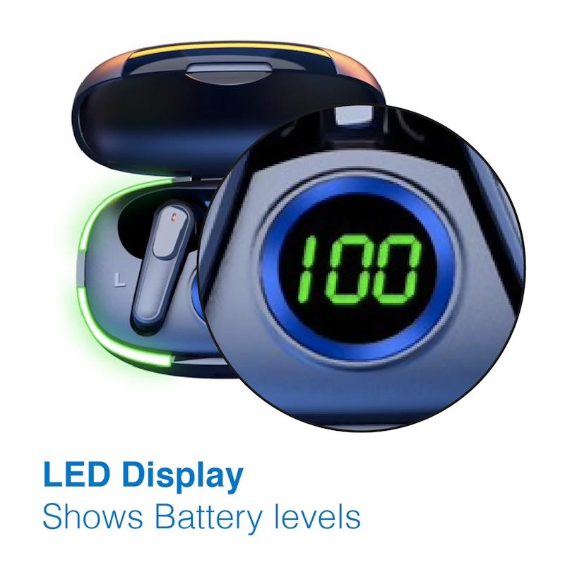 Load image into Gallery viewer, Laser TWS Earbuds with LED Display: True Wireless &amp; Tap Controls Black
