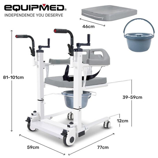 Equipmed 4 In1 Patient Lift Transfer Chair White & Grey