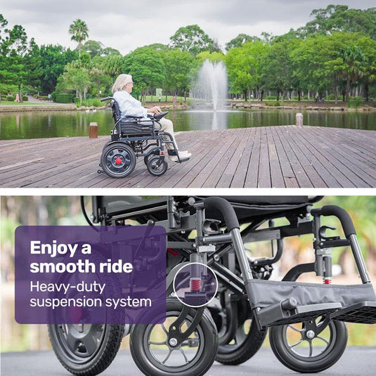Equipmed Electric Folding Wheelchair Longrange For S-XL Grey & Black