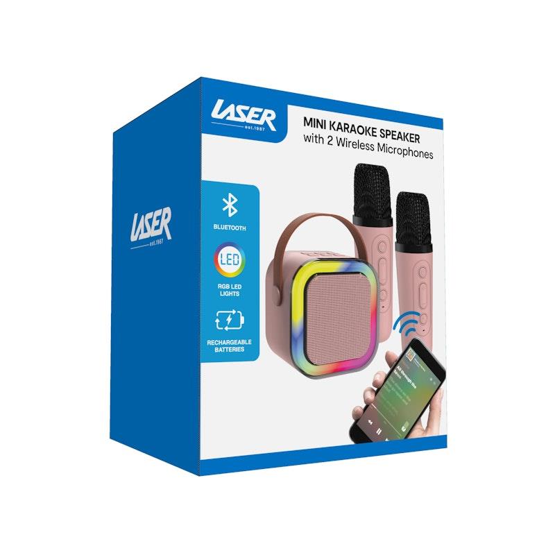 Load image into Gallery viewer, Laser Mini Karaoke Speaker with 2 Wireless Microphones Pink
