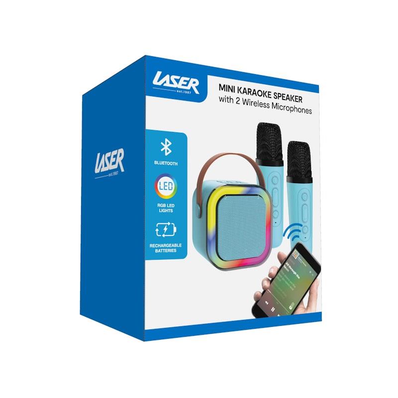 Load image into Gallery viewer, Laser Mini Karaoke Speaker with 2 Wireless Microphones Blue
