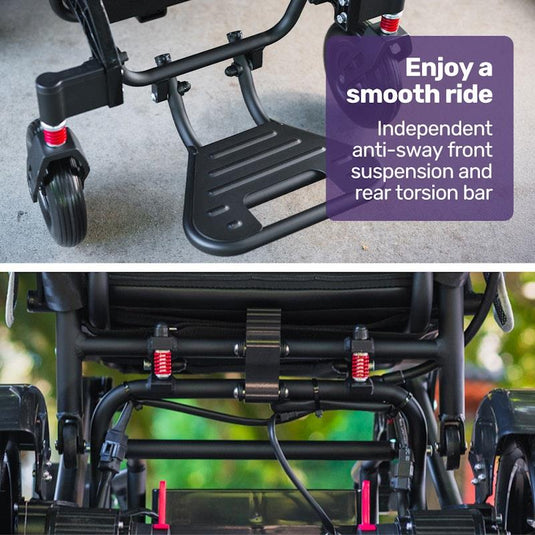 Equipmed Electric Folding Wheelchair Longrange Aluminium Frame Black