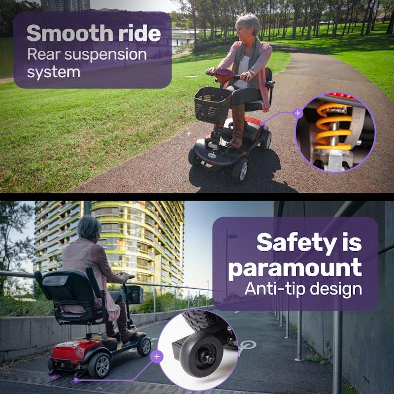 Load image into Gallery viewer, Equipmed Freeroam+ Mid-Sized Foldable Electric Lithium Mobility Scooter Red
