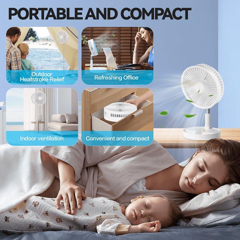 Load image into Gallery viewer, Living Today Folding Telescopic 4.5W Portable Height/Tilt Adjustable Rechargeable Cordless Fan 1Unit

