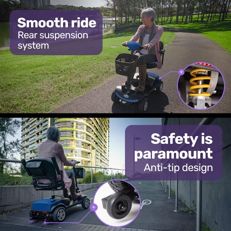 Load image into Gallery viewer, Equipmed Freeroam+ Mid-Sized Foldable Electric Lithium Mobility Scooter Blue
