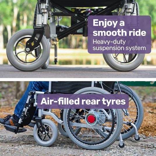 Equipmed Power Electric Wheelchair, XL Wide Bariatric Chair Seat, Long Range, Airline Approved, Recline Adjustment, Lithium Battery, 22" Wheels, Headrest Black
