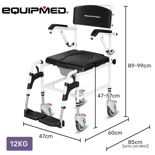 Equipmed Commode Shower Chair with Wheels Black