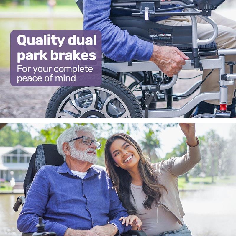 Load image into Gallery viewer, Equipmed Power Electric Wheelchair Longrange Auto Recline Grey &amp; Black
