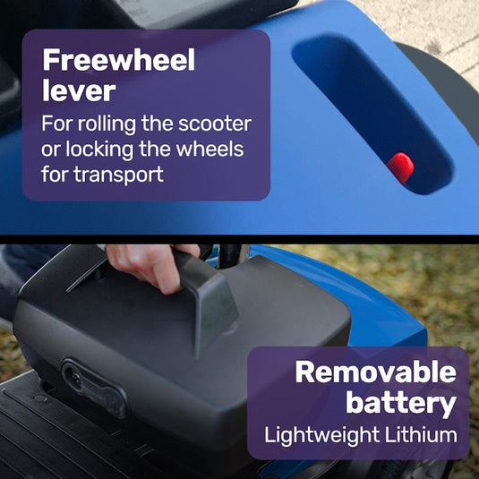 Equipmed Freeroam+ Mid-Sized Foldable Electric Lithium Mobility Scooter Blue