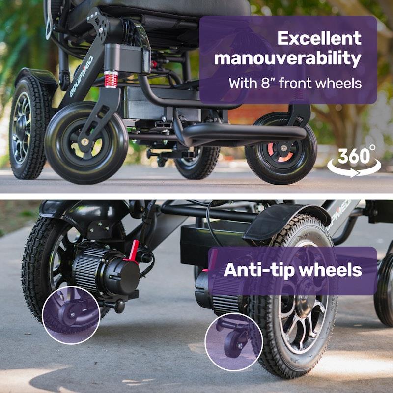 Load image into Gallery viewer, Equipmed Electric Folding Wheelchair Longrange Aluminium Frame Black

