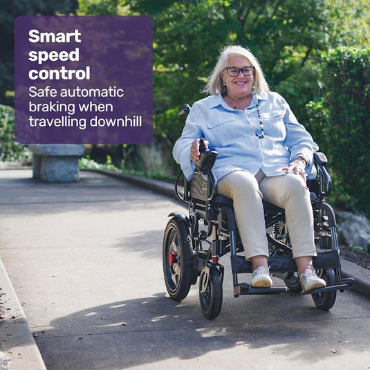 Equipmed Electric Folding Wheelchair Longrange For S-XL Grey & Black