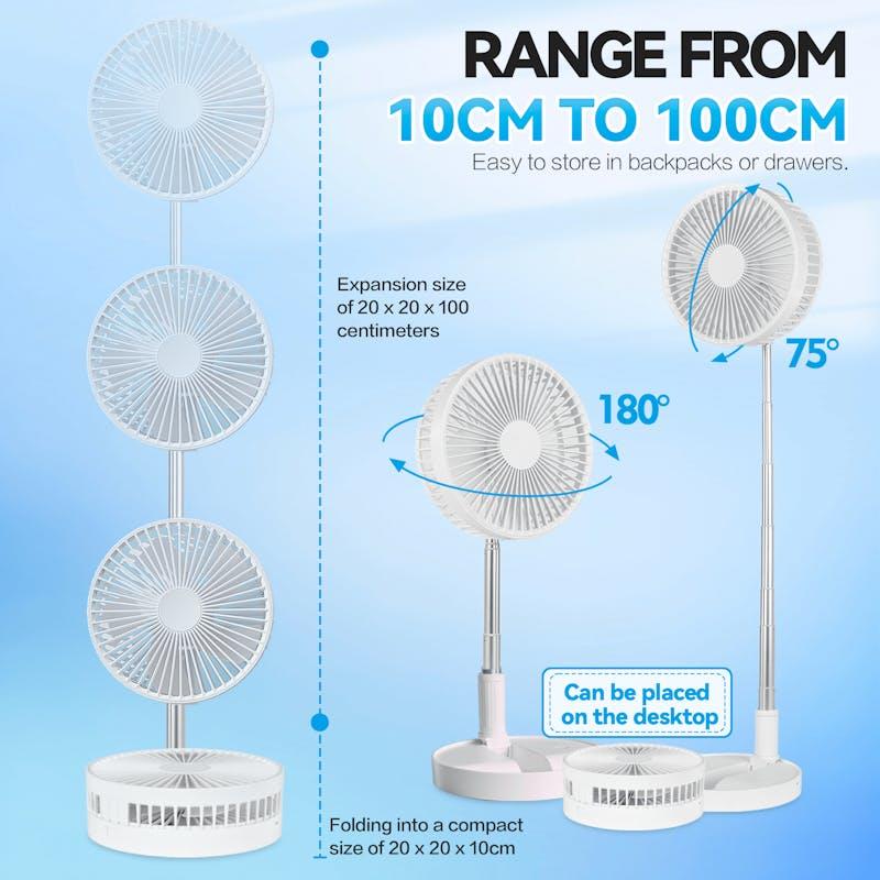 Load image into Gallery viewer, Living Today Folding Telescopic 4.5W Portable Height/Tilt Adjustable Rechargeable Cordless Fan 1Unit
