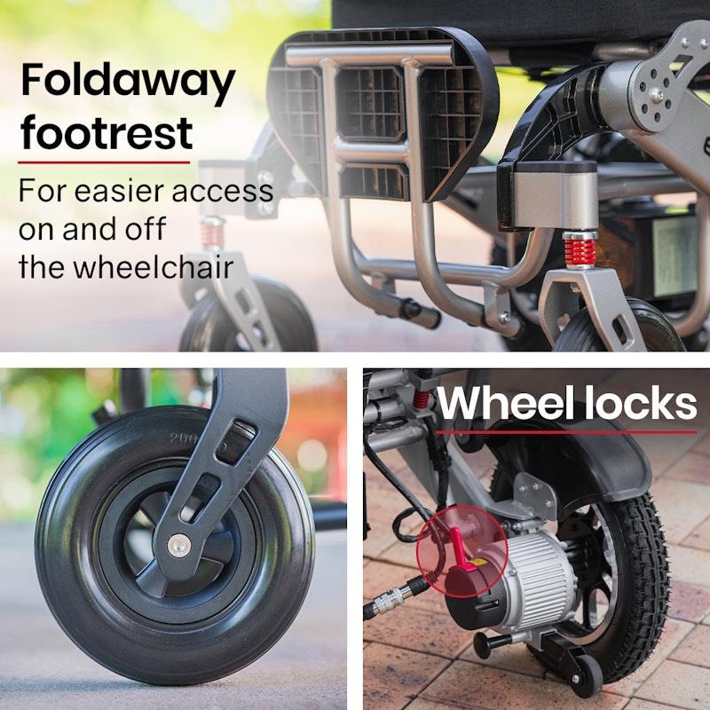 Load image into Gallery viewer, Equipmed Power Electric Wheelchair, Airline Approved Wheel Chair, Lightweight, Folding, Long Range, Lithium Batteries Black &amp; Silver
