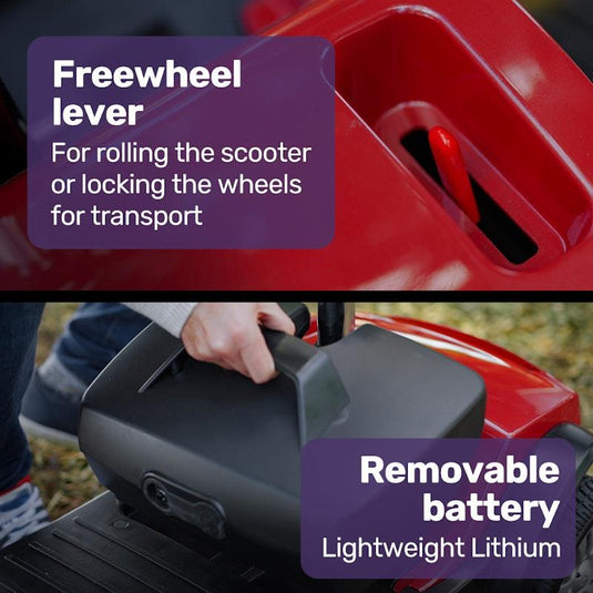 Equipmed Freeroam+ Mid-Sized Foldable Electric Lithium Mobility Scooter Red