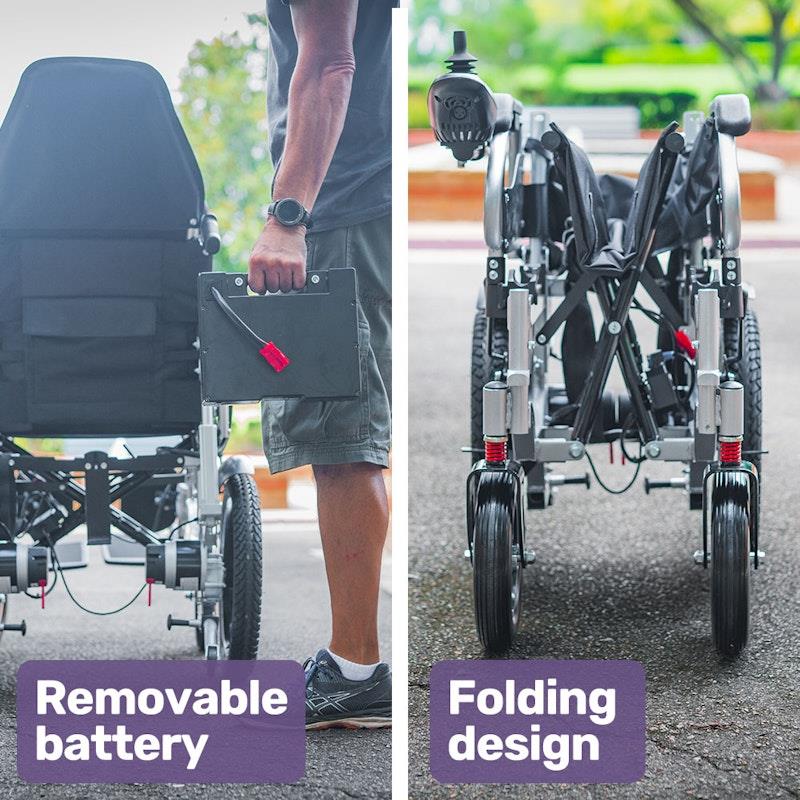 Load image into Gallery viewer, Equipmed Power Electric Wheelchair Longrange Auto Recline Grey &amp; Black
