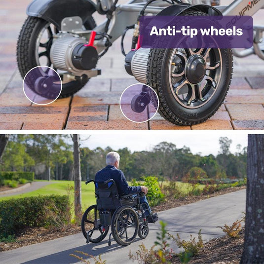 Equipmed Electric Wheelchair Folding, Long Range, 24" Light Rear Wheels Black & Blue