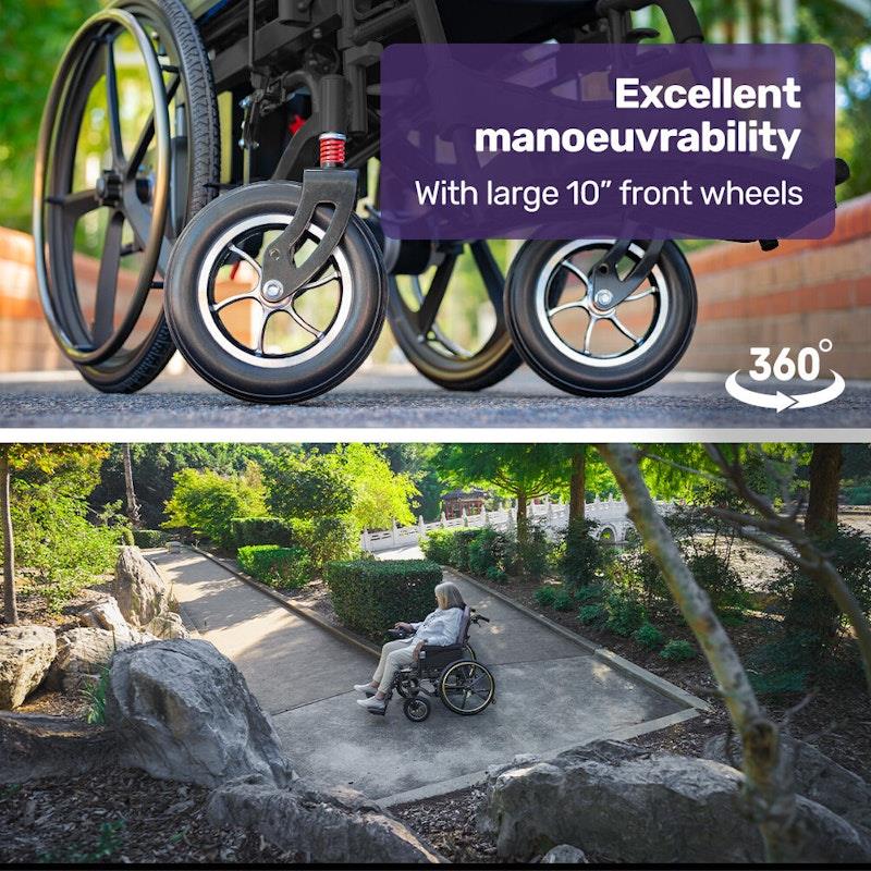 Load image into Gallery viewer, Equipmed Electric Wheelchair Folding Long Range 24" Rear Wheels Black
