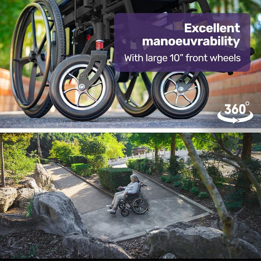Equipmed Electric Wheelchair Folding Long Range 24" Rear Wheels Black