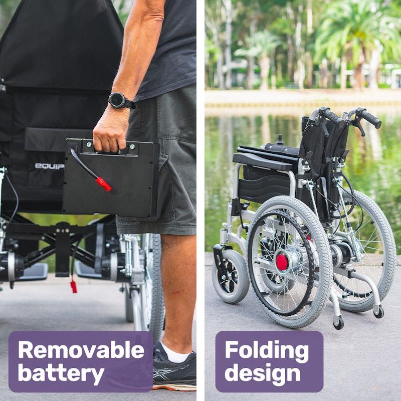 Load image into Gallery viewer, Equipmed Power Electric Wheelchair, XL Wide Bariatric Chair Seat, Long Range, Airline Approved, Recline Adjustment, Lithium Battery, 22" Wheels, Headrest Black
