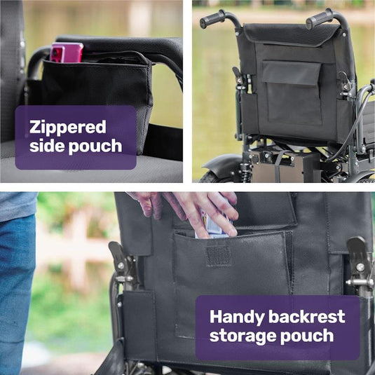 Equipmed Electric Folding Wheelchair, Wide Bariatric Chair Seat, Comfortable for S-XL, Long Range, Lithium Battery Black