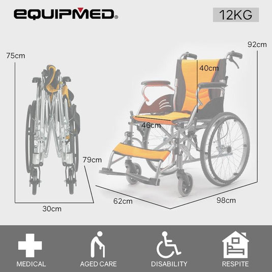 Equipmed 20 Inch Folding Aluminium Wheelchair Orange