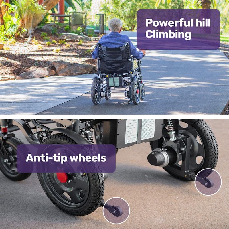 Load image into Gallery viewer, Equipmed Electric Folding Wheelchair Longrange For S-XL Grey &amp; Black
