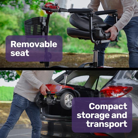 Equipmed Freeroam+ Mid-Sized Foldable Electric Lithium Mobility Scooter Red