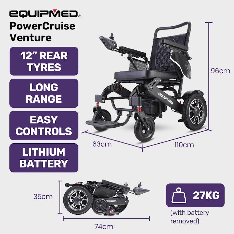 Load image into Gallery viewer, Equipmed Electric Folding Wheelchair Longrange Aluminium Frame Black
