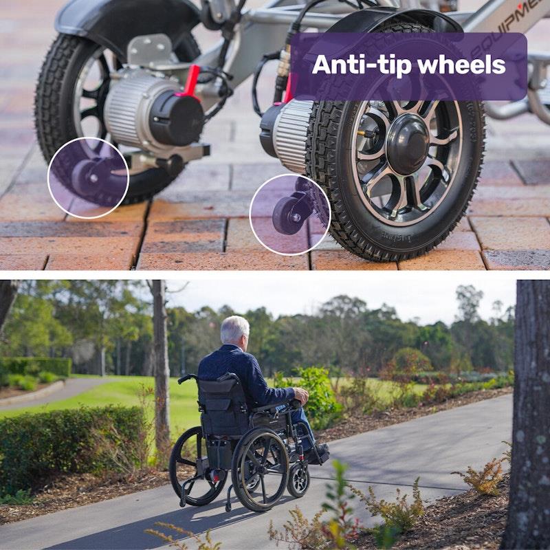 Load image into Gallery viewer, Equipmed Electric Wheelchair Folding Long Range 24" Rear Wheels Black
