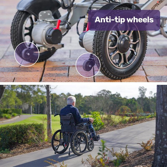 Equipmed Electric Wheelchair Folding Long Range 24" Rear Wheels Black
