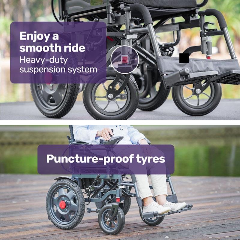 Load image into Gallery viewer, Equipmed Electric Folding Wheelchair Longrange For S-XL Grey &amp; Black
