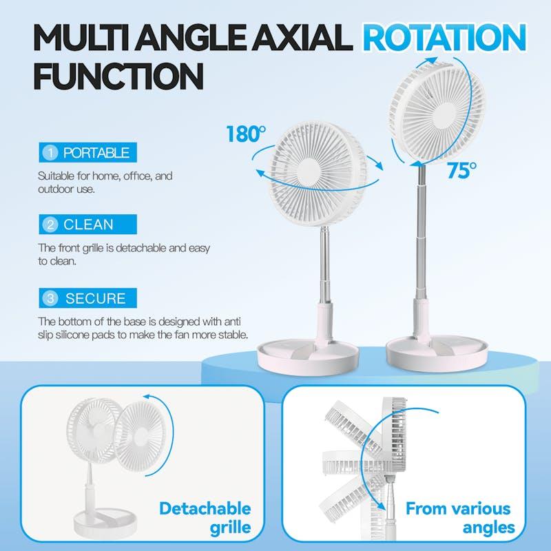 Load image into Gallery viewer, Living Today Folding Telescopic 4.5W Portable Height/Tilt Adjustable Rechargeable Cordless Fan 1Unit
