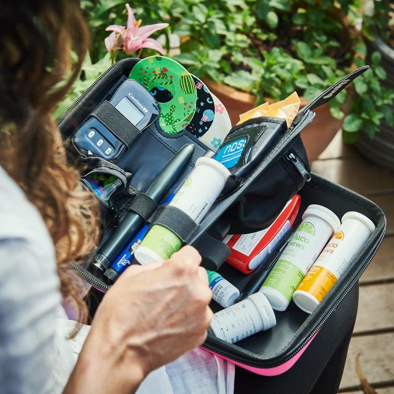 Load image into Gallery viewer, Glucology Travel Case Plus with Extra Storage for Blood Glucose Monitors Blue
