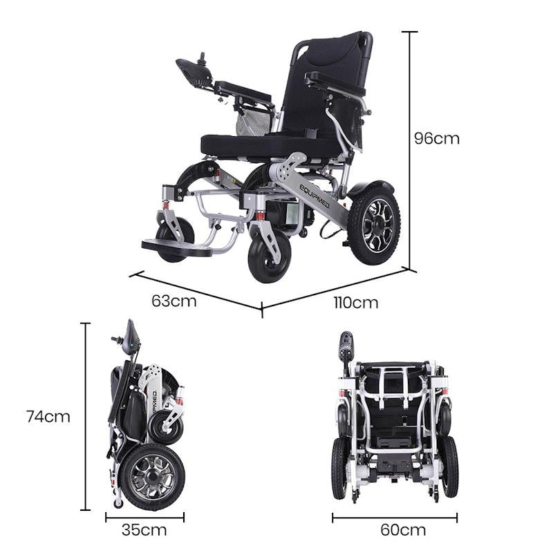 Load image into Gallery viewer, Equipmed Power Electric Wheelchair, Airline Approved Wheel Chair, Lightweight, Folding, Long Range, Lithium Batteries Black &amp; Silver
