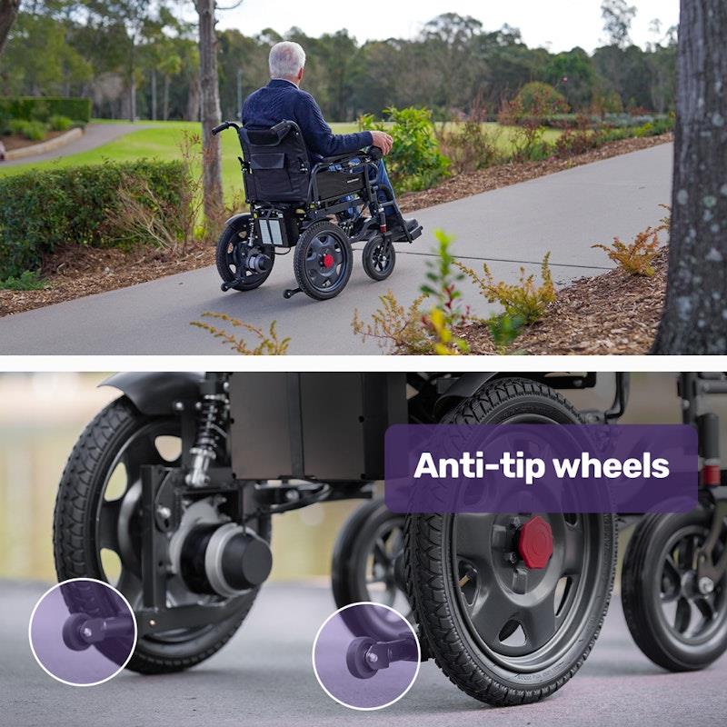 Load image into Gallery viewer, Equipmed Electric Folding Wheelchair, Wide Bariatric Chair Seat, Comfortable for S-XL, Long Range, Lithium Battery Black
