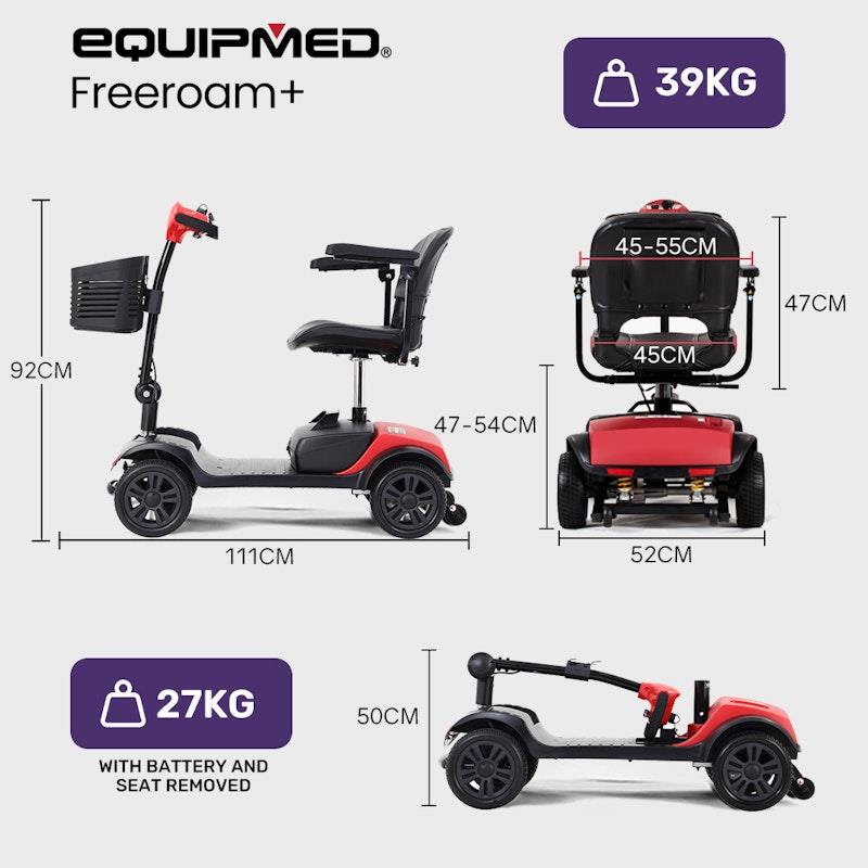 Load image into Gallery viewer, Equipmed Freeroam+ Mid-Sized Foldable Electric Lithium Mobility Scooter Red
