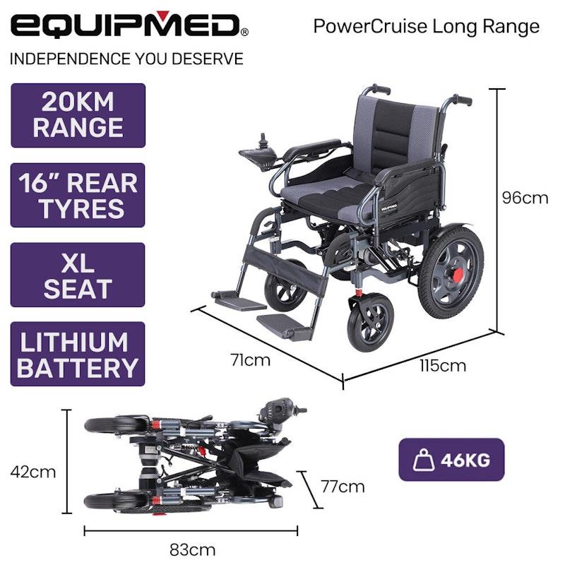 Load image into Gallery viewer, Equipmed Electric Folding Wheelchair Longrange For S-XL Grey &amp; Black
