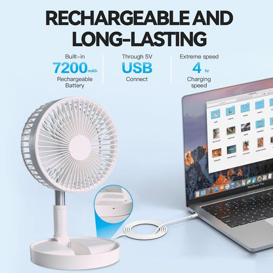 Living Today Folding Telescopic 4.5W Portable Height/Tilt Adjustable Rechargeable Cordless Fan 1Unit