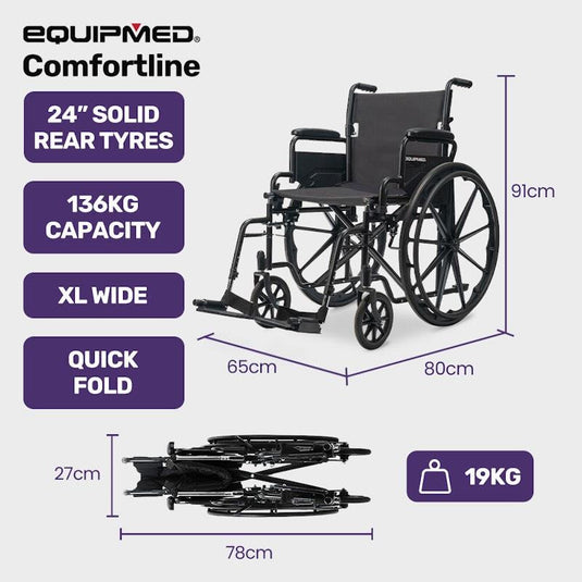 Equipmed 24 Inch Folding Wheelchair X-Large Black