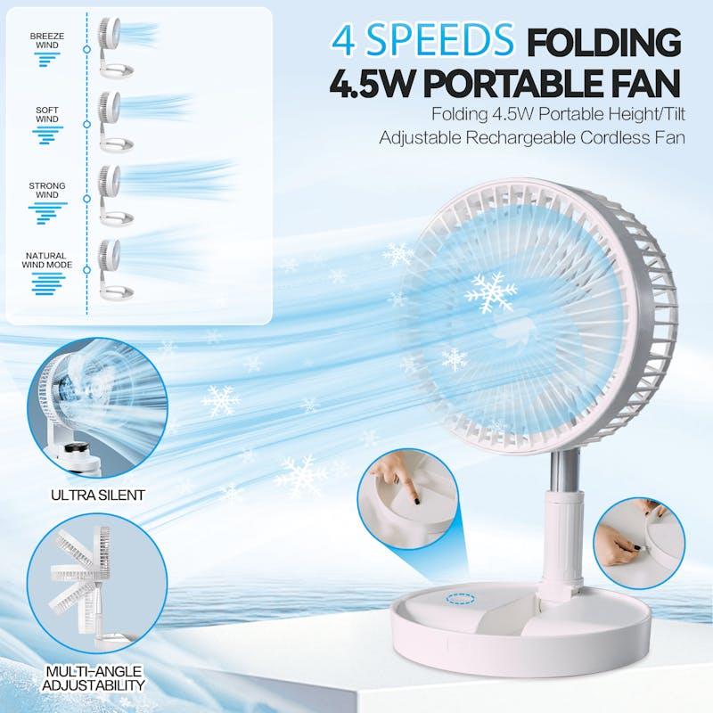 Load image into Gallery viewer, Living Today Folding Telescopic 4.5W Portable Height/Tilt Adjustable Rechargeable Cordless Fan 1Unit
