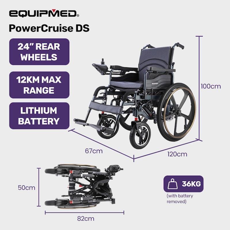 Load image into Gallery viewer, Equipmed Electric Wheelchair Folding Long Range 24" Rear Wheels Black
